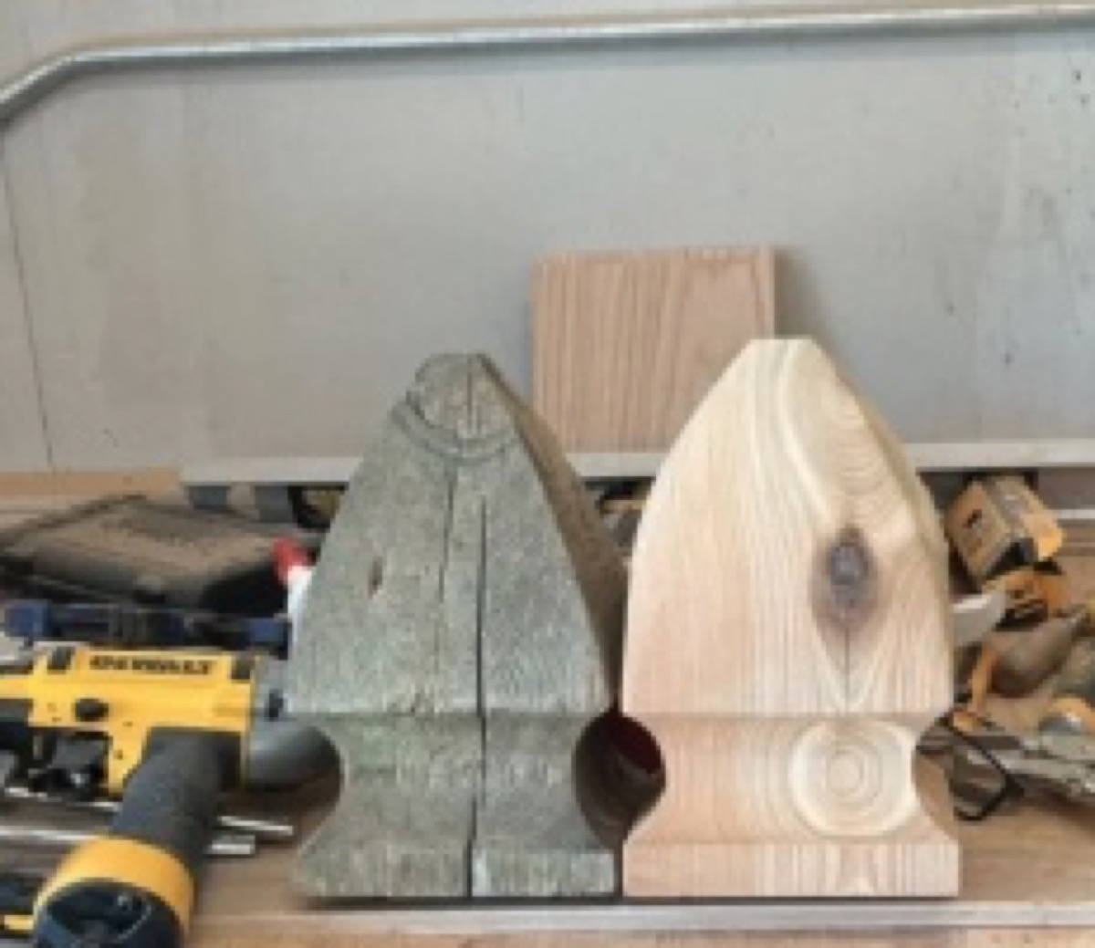 Original fence topper sample with new wood blanks ready for shaping by Ottawa Handiman